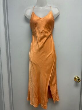 Sweet Pot Satin Slip Dress Apricot Asymmetrical Midi Dress Size AU 10 (US 6)